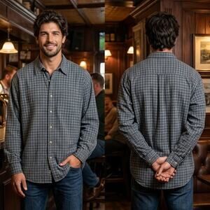 The Buckle BKE Dark Navy Plaid Button Down Shirt Mens XXL 50-52